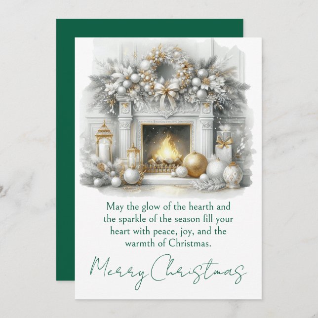 Merry Christmas – Glowing Fireplace  Holiday Card (Front/Back)