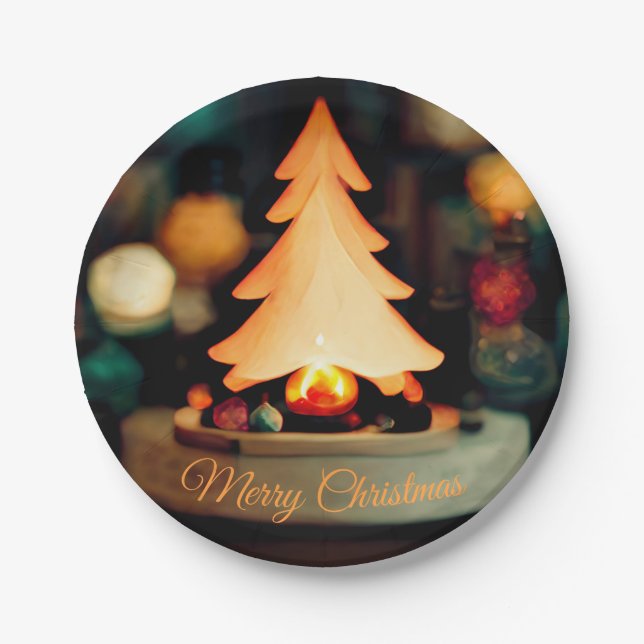 Merry Christmas Glowing Tree Party Plates & Bowls (Front)