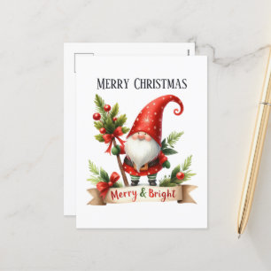 Merry Christmas gnome add message Holiday Postcard