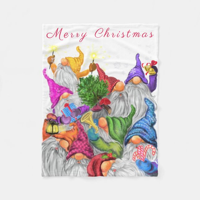 Merry Christmas Gnome Celebration - Custom Text Fleece Blanket (Front)
