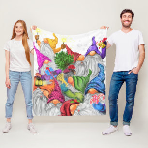 Merry Christmas Gnome Celebration - Drawing Funny  Fleece Blanket