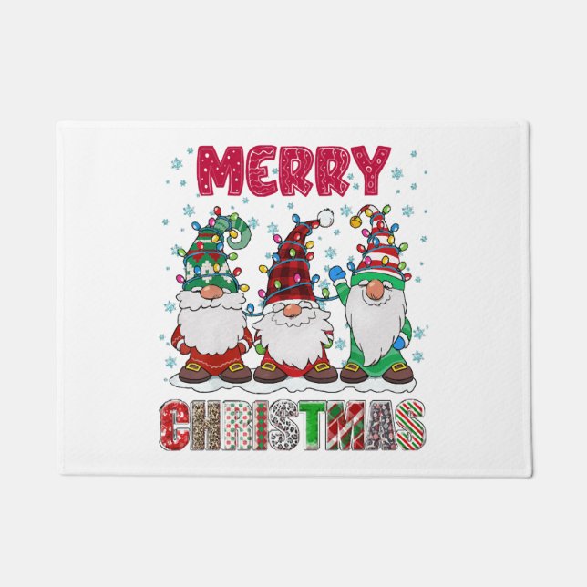 Merry Christmas Gnome Family Funny Xmas Tree Doormat (Front)