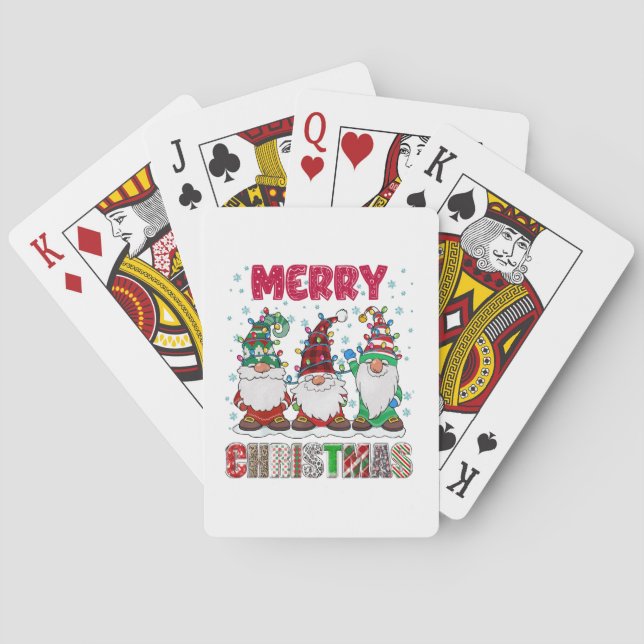 Merry Christmas Gnome Family Funny Xmas Tree Playing Cards (Back)