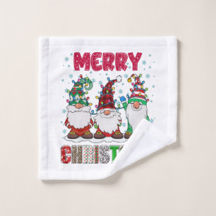 Merry Christmas Gnome Family Funny Xmas Tree Wash Cloth