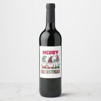 Merry Christmas Gnome Family Funny Xmas Tree Wine Label