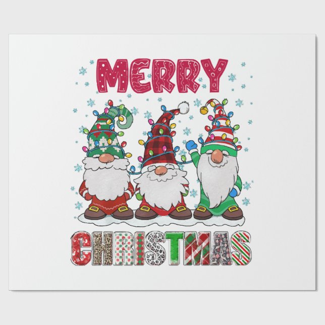 Merry Christmas Gnome Family Funny Xmas Tree Wrapping Paper (Flat)