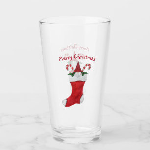 Merry Christmas Gnome in Stocking Candy Canes Glass