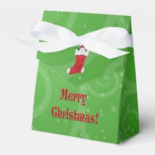 Merry Christmas Gnome in Stocking Green Swirls Favour Box