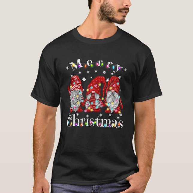Merry Christmas Gnome Men Women Buffalo Plaid Red T-Shirt (Front)