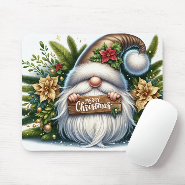 Merry Christmas Gnome Mouse Pad (With Mouse)