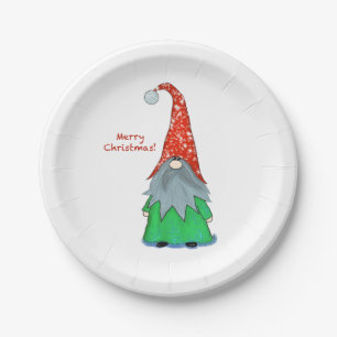 Merry Christmas Gnome Paper Plate