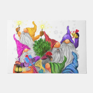 Merry Christmas Gnome Party Cartoon Drawing - Doormat