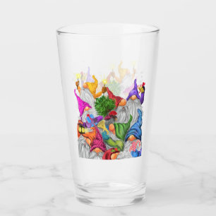 Merry Christmas Gnome Party Cartoon Drawing Fun Glass