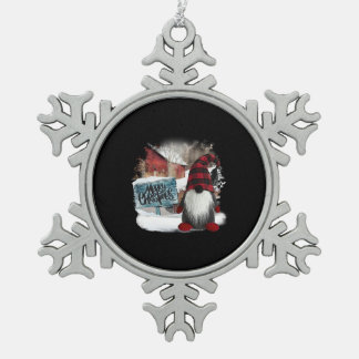 Merry Christmas Gnome    Snowflake Pewter Christmas Ornament