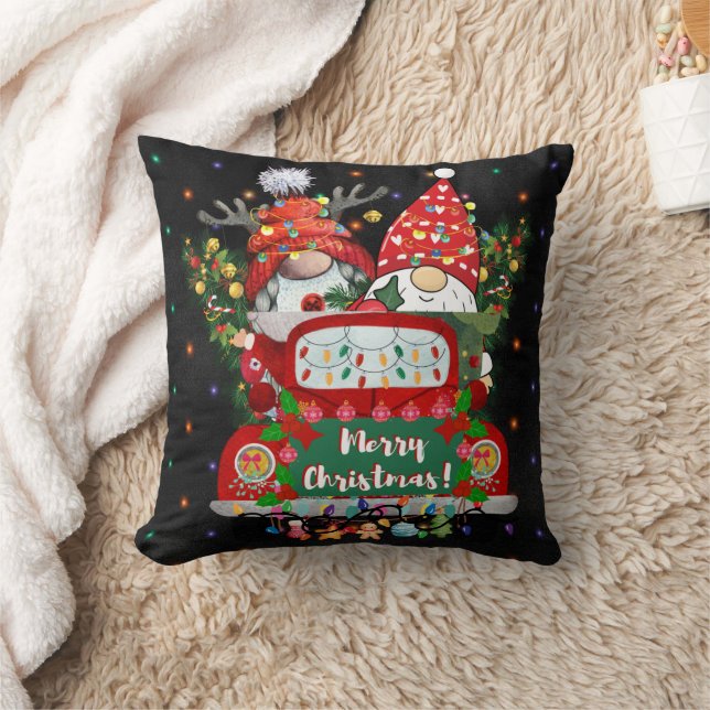 Merry Christmas Gnome Throw Pillow (Blanket)