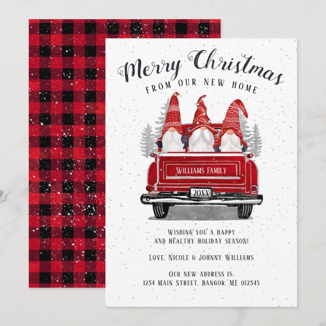 Merry Christmas Gnome Vintage Red Truck Moving Announcement (Front/Back)