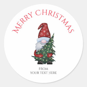 Merry Christmas Gnome With Glitter Christmas Tree Classic Round Sticker