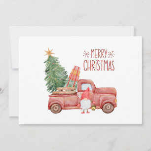Merry Christmas Gnome with Vintage Red Truck Holiday Card