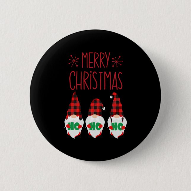 MERRY CHRISTMAS GNOMES   6 CM ROUND BADGE (Front)