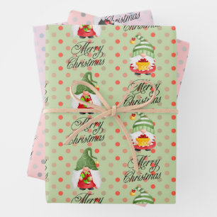 Merry Christmas Gnomes And Dots Wrapping Paper Sheet
