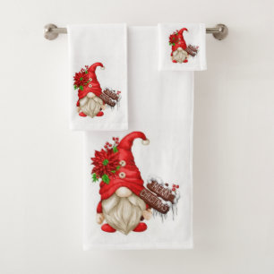 Merry Christmas Gnomes Bath Towel Set