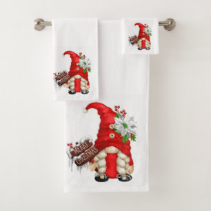 Merry Christmas Gnomes Bath Towel Set