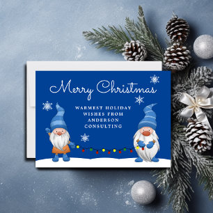 Merry Christmas Gnomes Business Blue Holiday Card