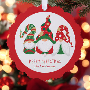 Merry Christmas Gnomes Cute Red Tree Decoration Card