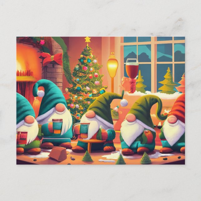 Merry Christmas, gnomes drink Christmas drinks Postcard (Front)