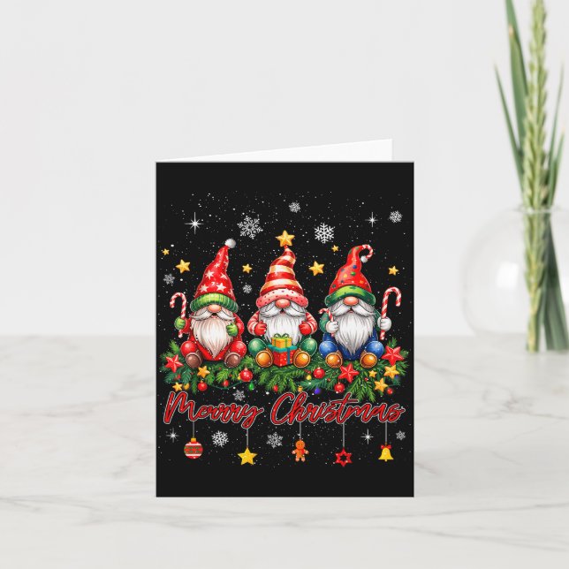 Merry Christmas Gnomes Family Candy Cane Holiday X Card (Front)