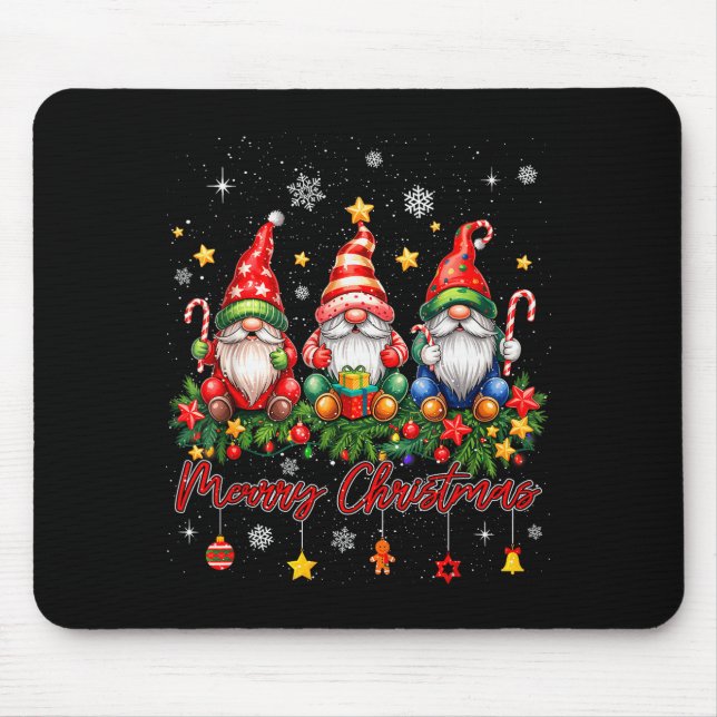 Merry Christmas Gnomes Family Candy Cane Holiday X Mouse Pad (Front)