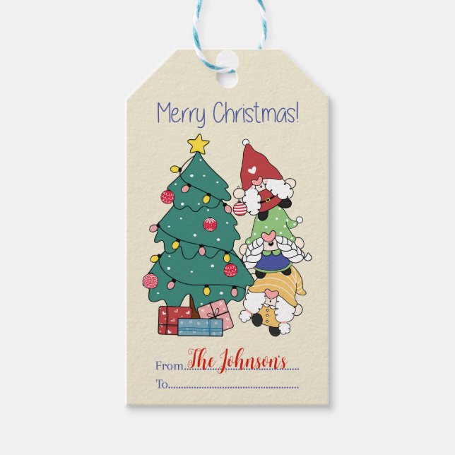Merry Christmas Gnomes Gift Tags (Front)