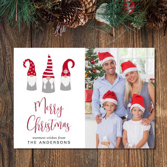 Merry Christmas Gnomes Photo Holiday Card (Share the love and warmth of the season with your personalized photo Christmas card)