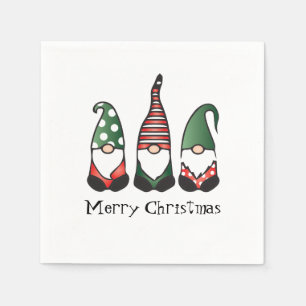 Merry Christmas Gnomes Red Green Napkin