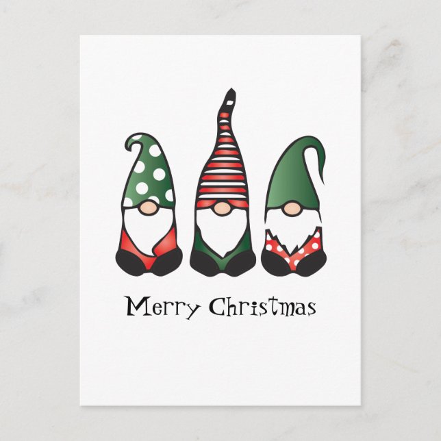 Merry Christmas Gnomes Red Green Postcard (Front)