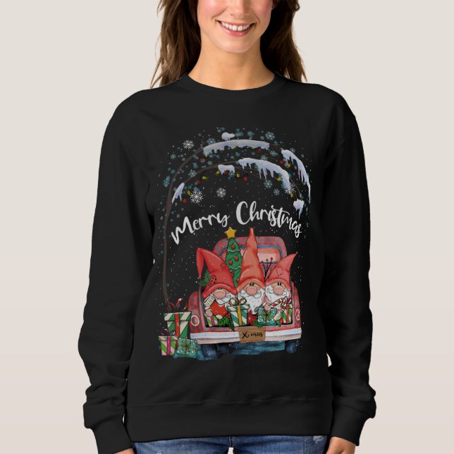 Merry Christmas Gnomes Red Truck Snow Xmas Tree Pa Sweatshirt (Front)
