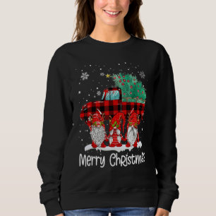 Merry Christmas Gnomes Santa Reindeer Plaid Truck  Sweatshirt
