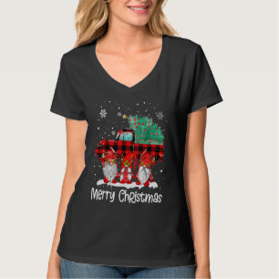 Merry Christmas Gnomes Santa Reindeer Plaid Truck T-Shirt
