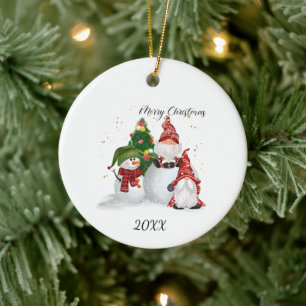 Merry Christmas Gnomes Snowman Ceramic Tree Decoration