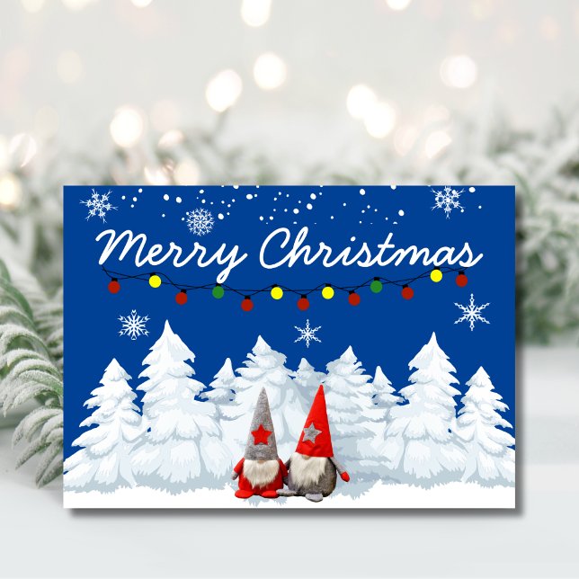 Merry Christmas Gnomes Snowy Trees Holiday Card (Creator Uploaded)