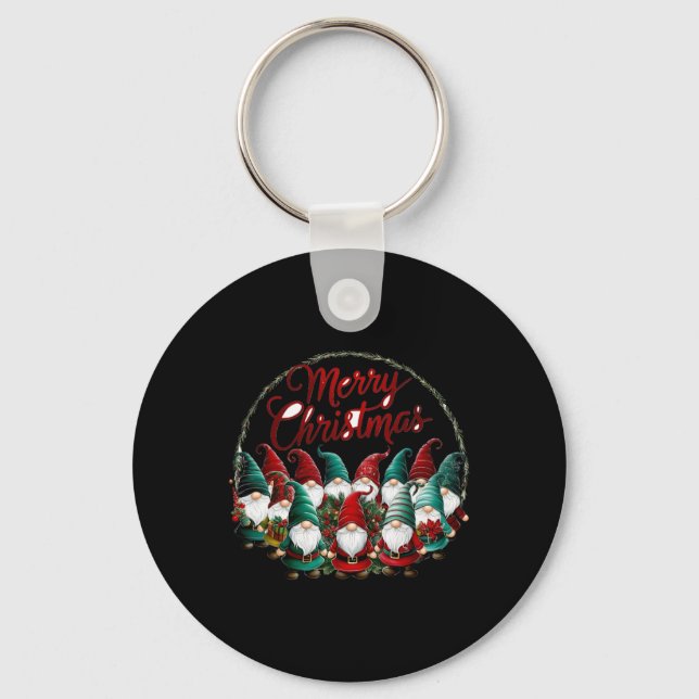 Merry Christmas Gnomes T Shirt  Key Ring (Front)