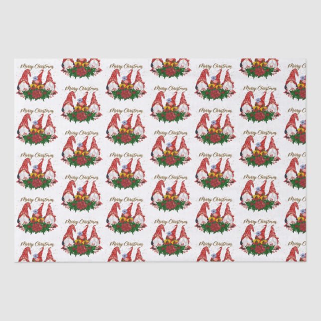 Merry Christmas Gnomes Trendy Adorable Holiday  Tissue Paper (Front)
