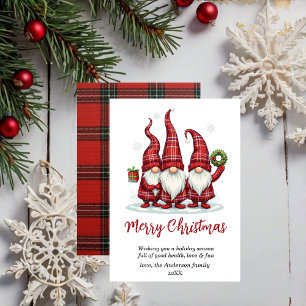 merry Christmas Gnomies red plaid non-photo Holiday Card