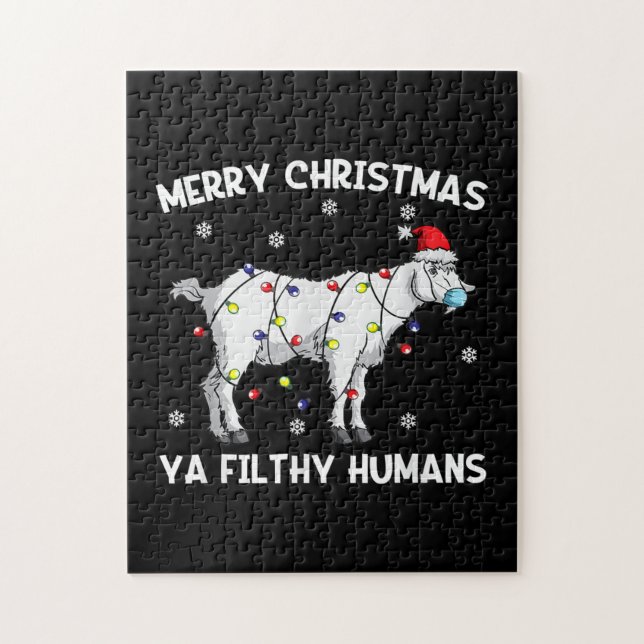 Merry Christmas Goat Face Mask Goat Santa Jigsaw Puzzle (Vertical)