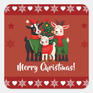 Merry Christmas Goat Family Square Sticker