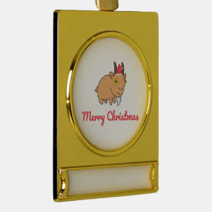 Merry Christmas Goat Gold Plated Banner Ornament