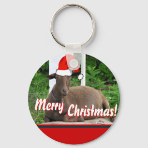 MERRY CHRISTMAS GOAT GREETINGS KEY RING