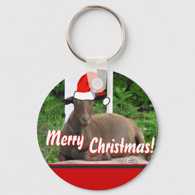 MERRY CHRISTMAS GOAT GREETINGS KEY RING (Front)