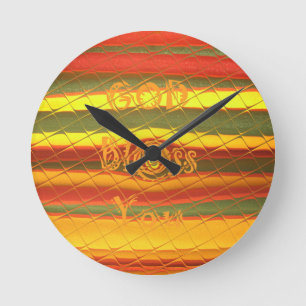 Merry Christmas God Bless You Colours Design Round Clock