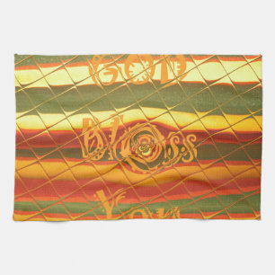 Merry Christmas God Bless You Colours Design Tea Towel